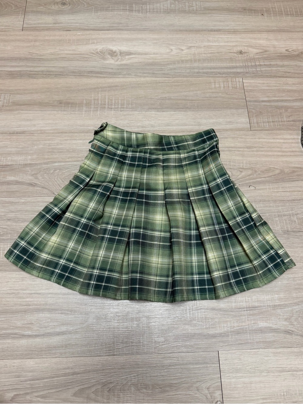 Green Plaid Pleated Mini Skirt